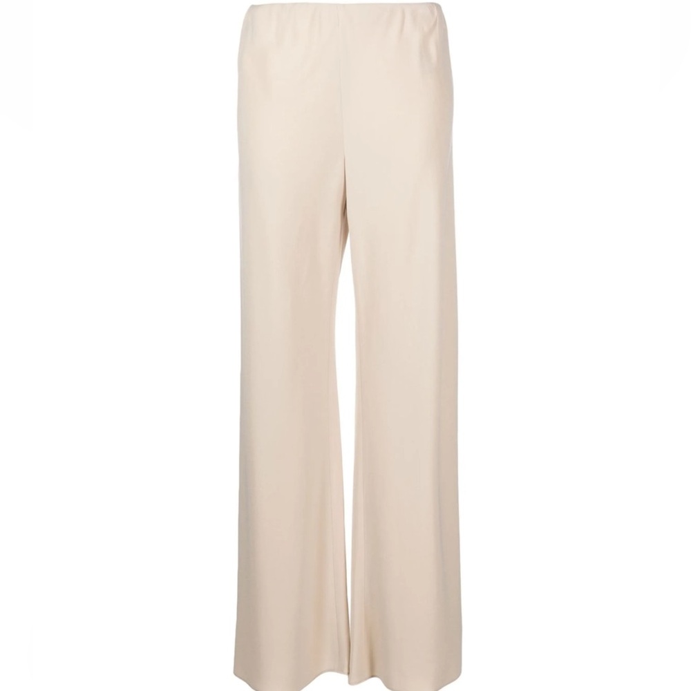 Cream Wide-Leg Silky Pants